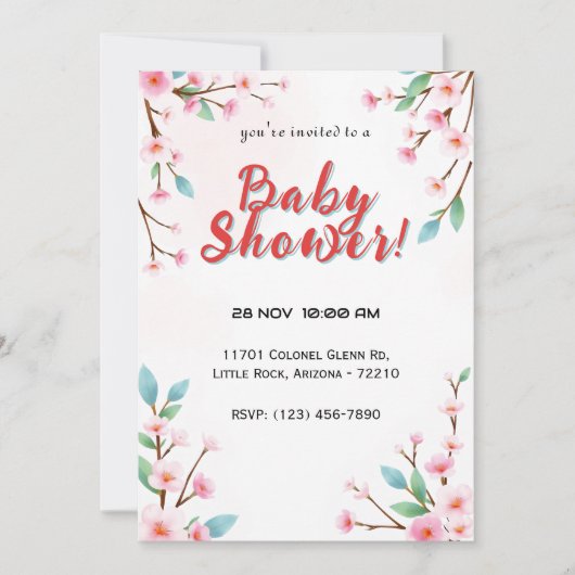 Invitation Baby shower minimaliste en fleur de cerise (Devant)