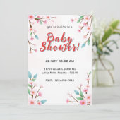 Invitation Baby shower minimaliste en fleur de cerise (Debout devant)