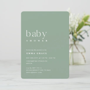 Invitation Baby-Shower Minimaliste et Neutre en Vert Sauge