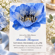 Baby Shower Minimaliste Fleur Bleue pour Garçon