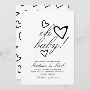 Invitation Baby shower minimaliste Floating Black Hearts