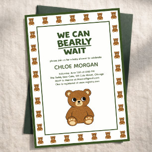 Invitation Baby Shower Minimaliste Genre Neutre Ours en Peluc