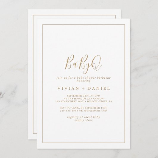 Invitation Baby shower minimaliste Gold BabyQ (Devant / Derrière)