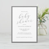 Invitation Baby shower minimaliste Gris Script (Debout devant)