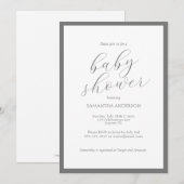 Invitation Baby shower minimaliste Gris Script (Devant / Derrière)