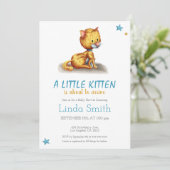 Invitation Baby shower minimaliste Kitten Blue Boy (Debout devant)