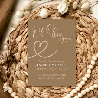 Invitation Baby Shower Minimaliste Marron Beige Élégant Oh Ga