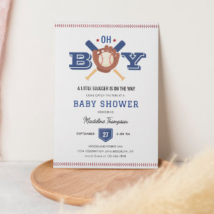 Invitation Baby shower minimaliste moderne de baseball Oh Boy