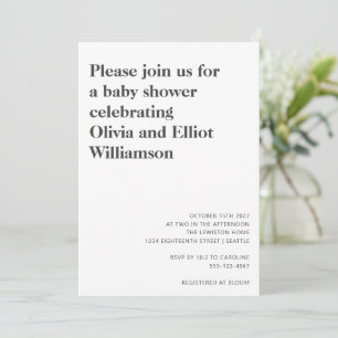 Invitation Baby-Shower Minimaliste Moderne Noir Blanc Simple
