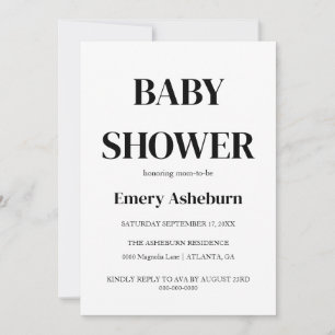 Invitation Baby shower minimaliste moderne noir et blanc
