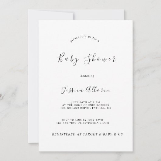 Invitation Baby shower minimaliste moderne personnalisé (Devant)