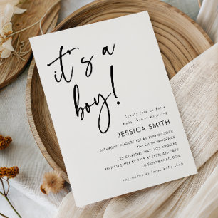 Invitation Baby-Shower Minimaliste Moderne pour Garçon