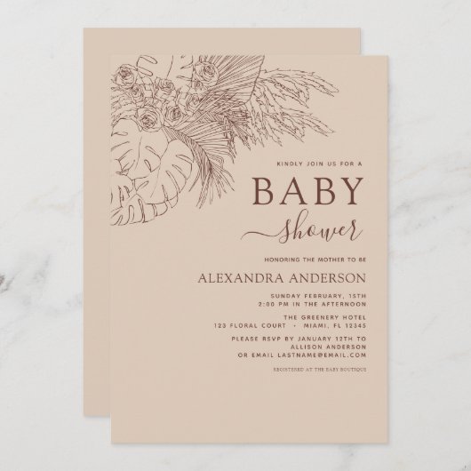 Invitation Baby shower minimaliste Pampas Grass Boho (Devant / Derrière)
