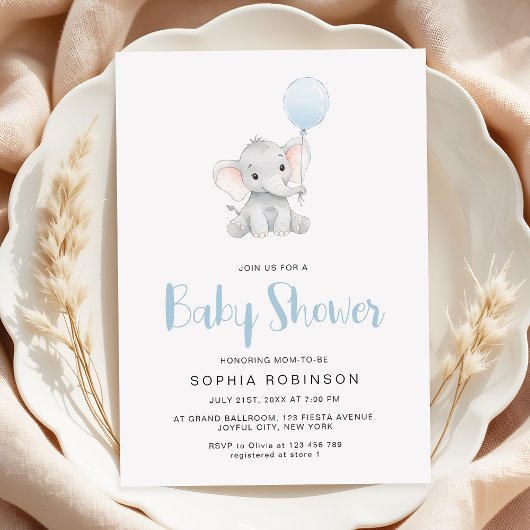 Invitation Baby shower minimaliste pour éléphant mignon