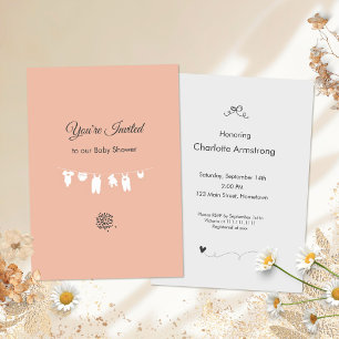 Invitation Baby Shower Minimaliste Rose Pâle pour Petite Fill