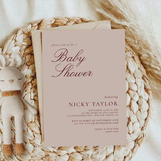 Invitation Baby shower minimaliste rose pastel