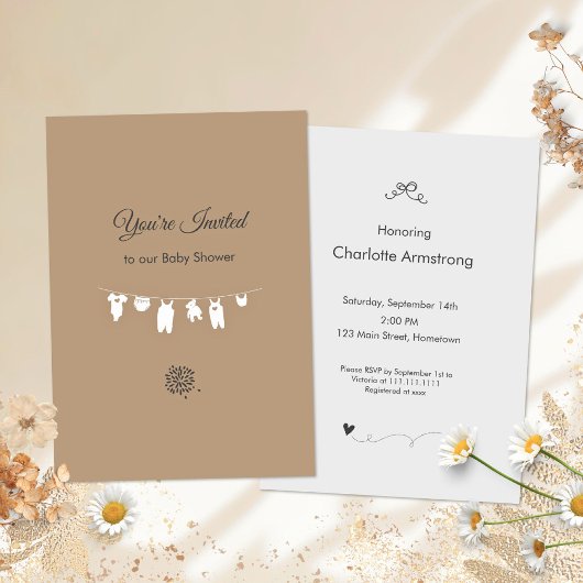 Invitation Baby Shower Minimaliste Sable Boho