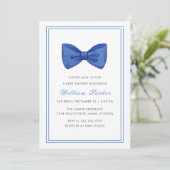 Invitation Baby shower minimaliste simple bleu Bow Bow (Debout devant)
