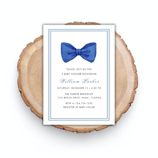 Invitation Baby shower minimaliste simple bleu Bow Bow