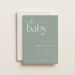 Invitation Baby shower minimaliste Vert Sage