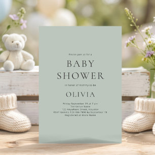Invitation Baby Shower Minimaliste Vert Sauge