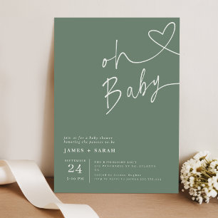 Invitation Baby Shower Minimaliste Vert Sauge Oh Bébé