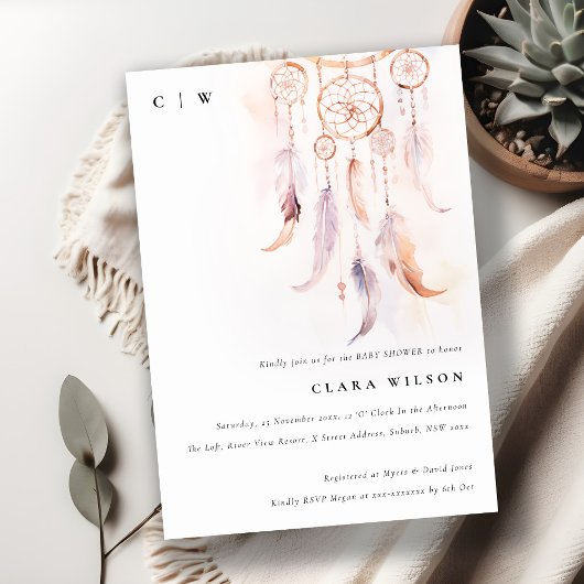 Invitation Baby shower minimum Boho Feather Dreamcatcher