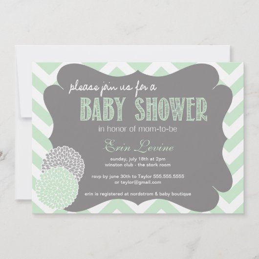 Invitation Baby shower Mint Chic Chevron (Devant)