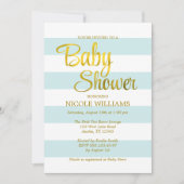 Invitation Baby shower Mint Green et Faux Gold Stripes (Devant)