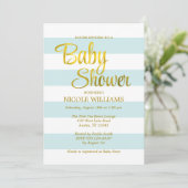 Invitation Baby shower Mint Green et Faux Gold Stripes (Debout devant)