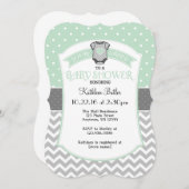 Invitation Baby shower Mint Grey Polka Dot Chevron (Devant / Derrière)