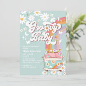Invitation Baby shower Mint Super Daisy Rainbow Hippie 70's (Debout devant)