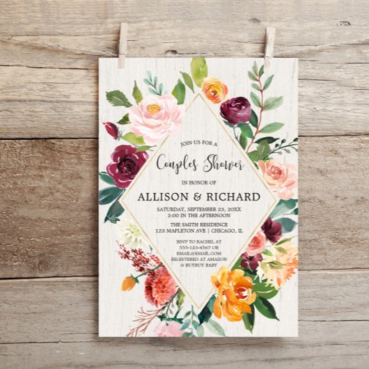 Invitation Baby shower mixte des couples floraux de automne r