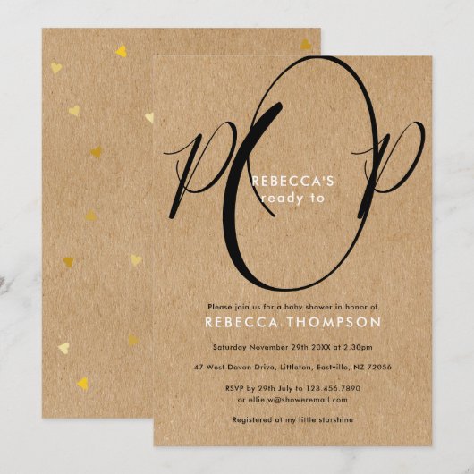 Invitation Baby Shower Mixte Rustique (Devant / Derrière)