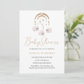 Invitation Baby Shower Mobile Bohème Doux Neutre (Debout devant)