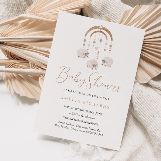 Invitation Baby Shower Mobile Bohème Doux Neutre