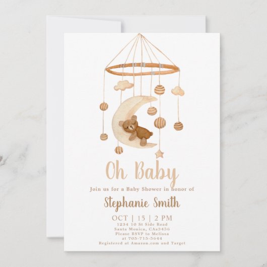 Invitation Baby shower mobile Boho Bear (Devant)