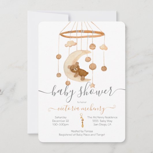 Invitation Baby shower mobile Boho Bear Moon (Devant)