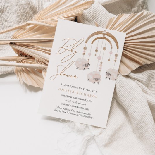 Invitation Baby shower mobile Boho Blush Pink Sheep