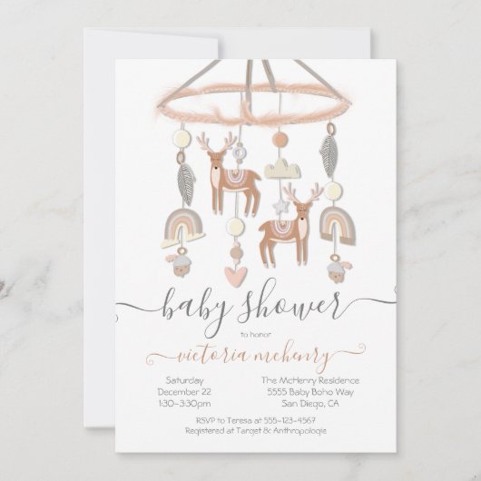 Invitation Baby shower mobile Boho Scandi Deer Forest (Devant)