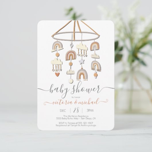 Invitation Baby shower mobile Boho Scandi Rainbow (Debout devant)