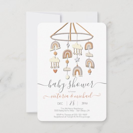 Invitation Baby shower mobile Boho Scandi Rainbow (Devant)