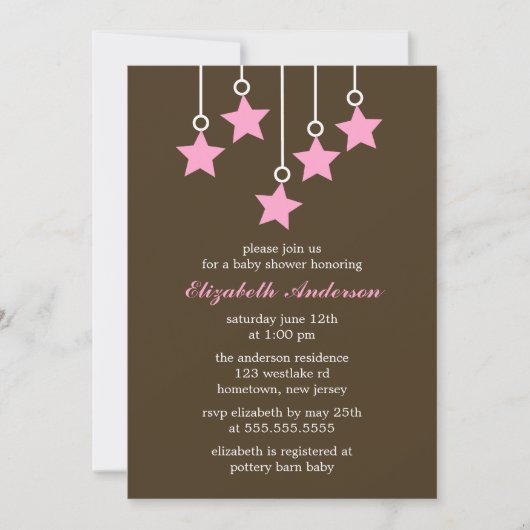 Invitation Baby shower mobile Brown et rose (Devant)