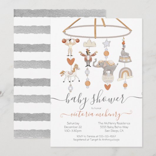 Invitation Baby shower mobile Circus Animaux (Devant / Derrière)