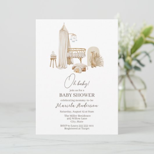 Invitation Baby shower mobile moderne Boho Nursery (Debout devant)