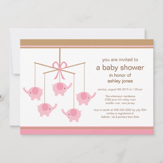 Invitation Baby shower mobile Pink Elephant (Devant)