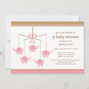 Invitation Baby shower mobile Pink Elephant