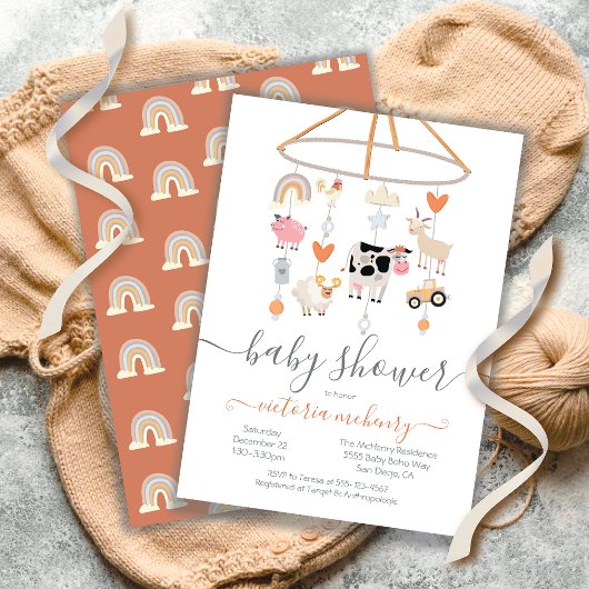Invitation Baby shower mobile pour animaux de ferme