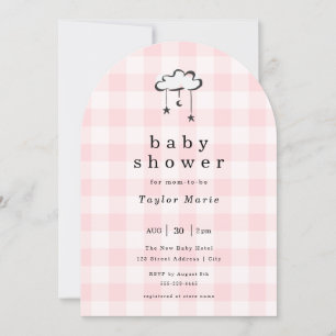 Invitation Baby shower mobile rose En vichy moderne