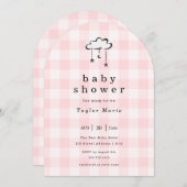 Invitation Baby shower mobile rose En vichy moderne (Devant / Derrière)